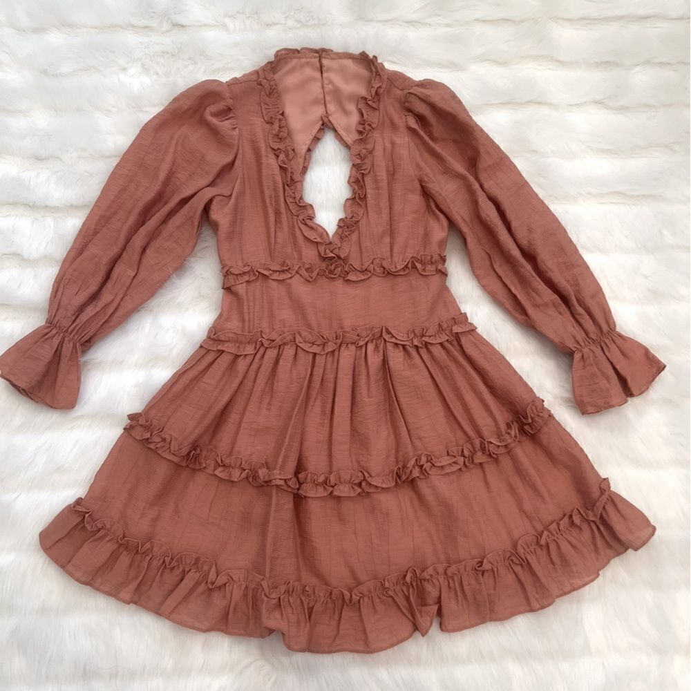 Cistar Peach Babydoll Ruffle Dress (S)
